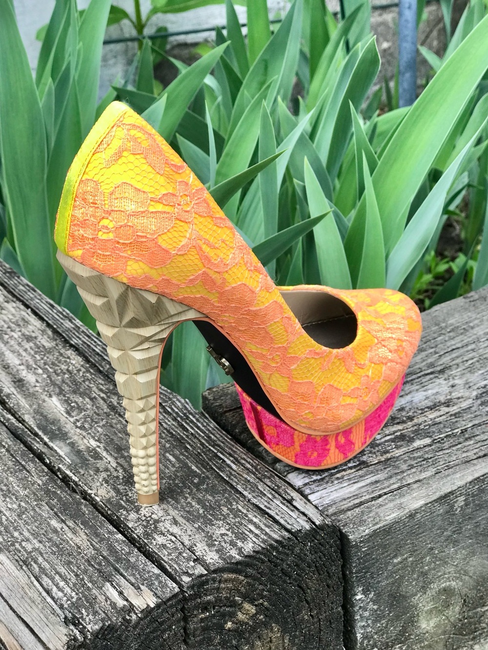RACHEL ROY KEEDAN Orange Yellow Pink Lace Platform Pump Stilettos Heels Size 6 - Picture 15 of 16